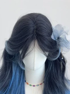 Perruque Lolita douce bleue longue fibre résistante à la chaleur mettant en valeur les cheveux Lolita accessoires