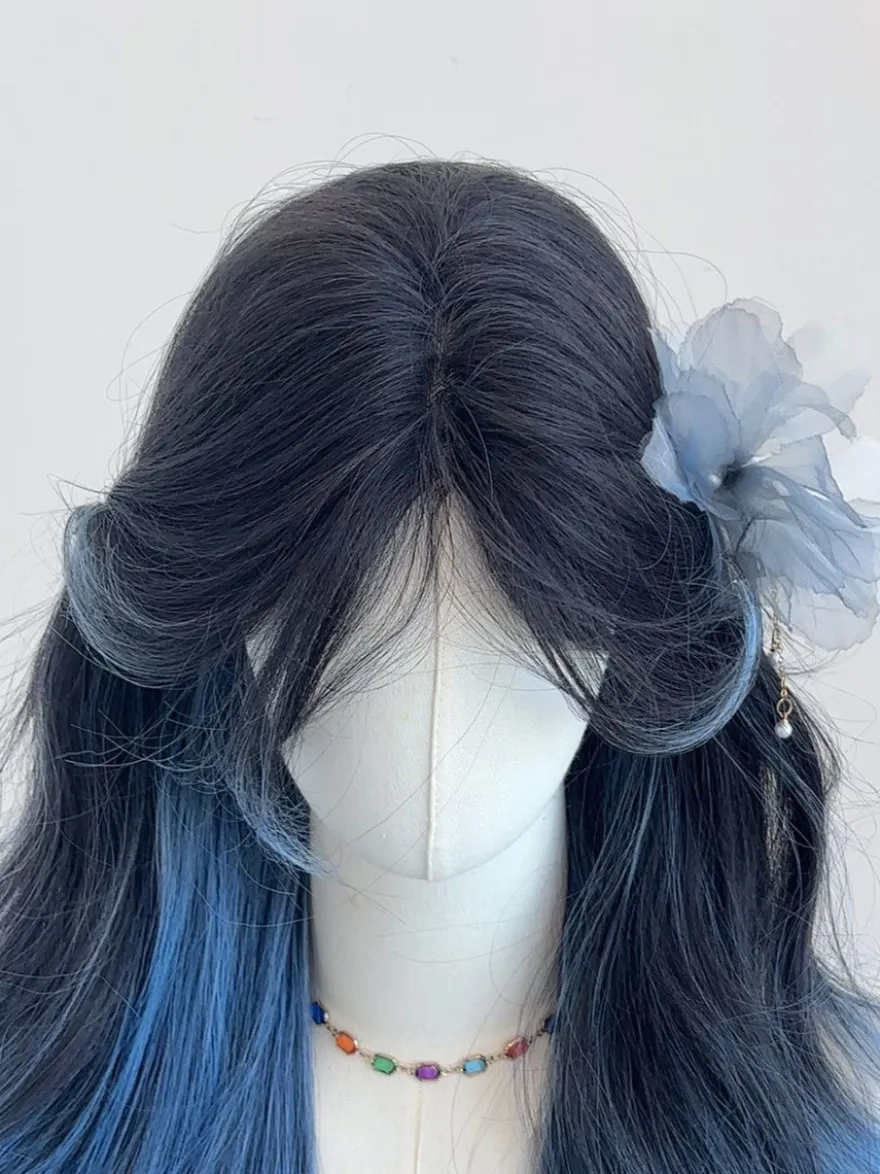 Perruque Lolita douce bleue longue fibre résistante à la chaleur mettant en valeur les cheveux Lolita accessoires