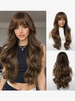Perruque longue rose chic pour femme perruque synthétique