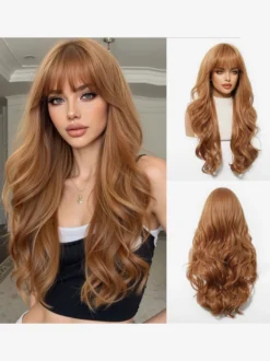 Perruque longue rose chic pour femme perruque synthétique