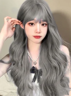Perruques Sweet Lolita longues fibres résistantes à la chaleur bleu gris accessoires Lolita