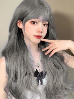 Perruques Sweet Lolita longues fibres résistantes à la chaleur bleu gris accessoires Lolita