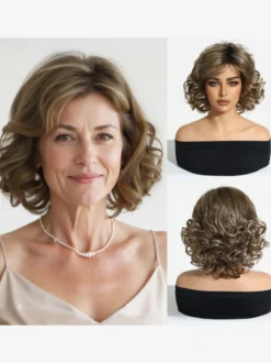 Perruque synthétique châtain clair courte pour femme