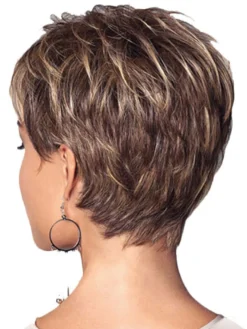 Perruque Synthétique Courte Femme Invisible Prothèse Capillaire Marron Frisée