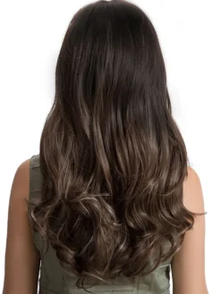 Perruque Synthétique Longues Femme Invisible Prothèse Capillaire Marron Brun Frisés