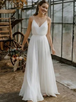 2 pièces combinaison mariage civil robe de mariée bohème en mousseline décolleté travaillé coupe trapèze longueur thé fermeture éclair manches courtes