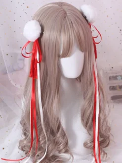Épingle à cheveux Lolita de style chinois Pom Pom Tassel Bow Rouge Lolita Accessoire pour cheveux Déguisements Halloween