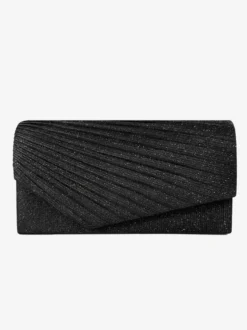 Pochette de soirée plissée en tissu pailleté couleur unie pour mariage ou autre occasion formelle.
