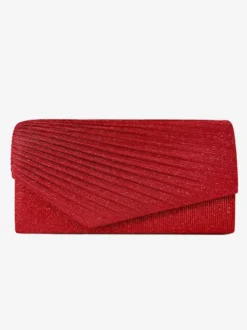 Pochette de soirée plissée en tissu pailleté couleur unie pour mariage ou autre occasion formelle.
