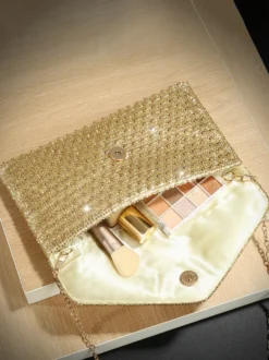 Pochette enveloppe entièrement ornée de strass bandoulière chaîne amovible sac à main scintillant pour soirée mariage