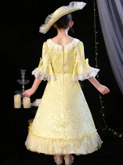 Polyester Fiber Tea Party Bows Manches 3/4 Polyester Combinaison ROCOCO Style Blond Kids 'Lolita Robes