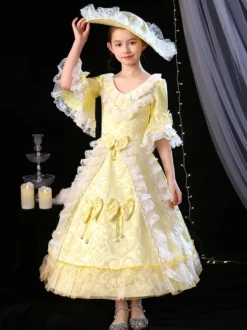 Polyester Fiber Tea Party Bows Manches 3/4 Polyester Combinaison ROCOCO Style Blond Kids 'Lolita Robes