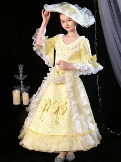 Polyester Fiber Tea Party Bows Manches 3/4 Polyester Combinaison ROCOCO Style Blond Kids 'Lolita Robes