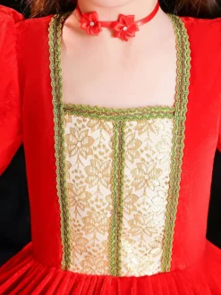 Polyester Fiber Tea Party Dentelle Manches 3/4 Polyester Robe Gothique Rouge Enfants 'Lolita Robes