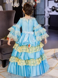 Polyester Fiber Tea Party Ruffles Manches 3/4 Robe en polyester ROCOCO Style Blue Kids 'Lolita Robes