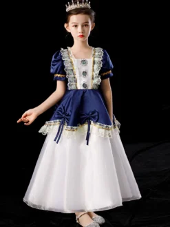 Polyester Fibre Tea Dentelle Dentelle 3/4 Longueur Manches Robe en polyester Robes Lolita Blue Gothic Blue Kids
