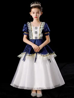 Polyester Fibre Tea Dentelle Dentelle 3/4 Longueur Manches Robe en polyester Robes Lolita Blue Gothic Blue Kids