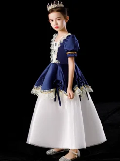 Polyester Fibre Tea Dentelle Dentelle 3/4 Longueur Manches Robe en polyester Robes Lolita Blue Gothic Blue Kids