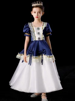 Polyester Fibre Tea Dentelle Dentelle 3/4 Longueur Manches Robe en polyester Robes Lolita Blue Gothic Blue Kids