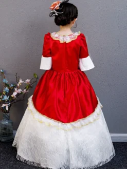 Polyester Fibre Tea Party Dentelle Manches 3/4 Polyester Combinaison ROCOCO Style Rouge Enfants 'Lolita Robes