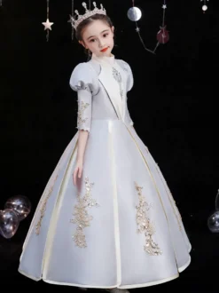 Polyester Fibre Tea Party 3/4 Longueur Manches Polyester Combinaison Gothic Silver Robes Lolita Kids