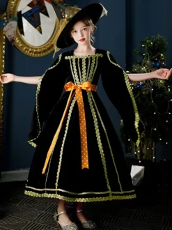 Polyester Fibre Tea Party Manches Longues Polyester Robe Gothique Noir Enfants Lolita Robes