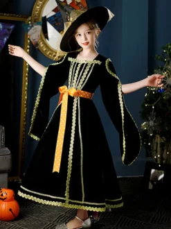 Polyester Fibre Tea Party Manches Longues Polyester Robe Gothique Noir Enfants Lolita Robes