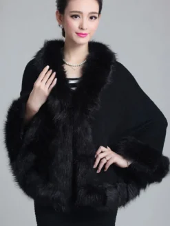 Poncho Cape Femmes Vestes et Manteaux Hivers à Col Rond avec Manches Longues Volants Unicolore