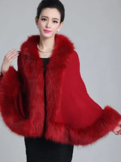 Poncho Cape Femmes Vestes et Manteaux Hivers à Col Rond avec Manches Longues Volants Unicolore