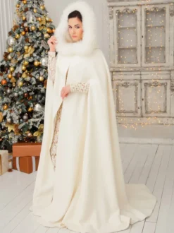 Poncho À Capuche Femme Ivoire Cape De Mariée En Fausse Fourrure