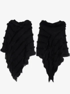Poncho à capuche pour femme Cape à franges surdimensionnée verte
