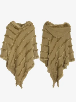 Poncho à capuche pour femme Cape à franges surdimensionnée verte