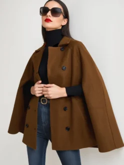 Poncho à double boutonnage en laine pour femme 2026