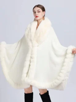 Poncho Femme avec Manches Longues à Col Revers Unicolore