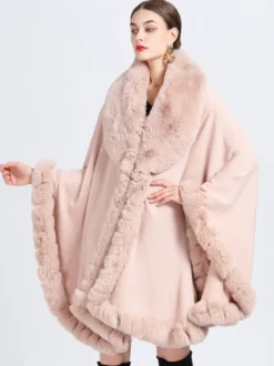 Poncho Femme avec Manches Longues à Col Revers Unicolore