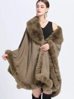 Poncho Femme avec Manches Longues à Col Revers Unicolore