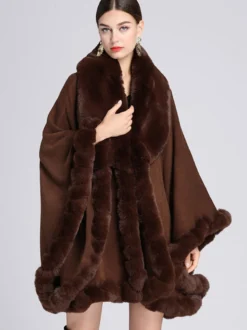 Poncho Femme avec Manches Longues à Col Revers Unicolore