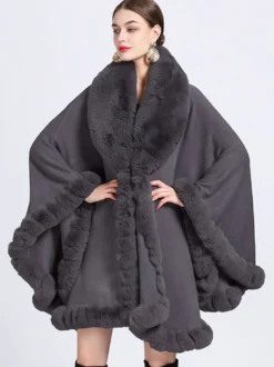 Poncho Femme avec Manches Longues à Col Revers Unicolore