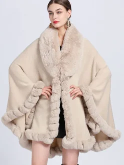 Poncho Femme avec Manches Longues à Col Revers Unicolore