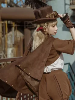 Poncho gothique Lolita en daim marron foncé Vêtements d'extérieur Lolita d'automne
