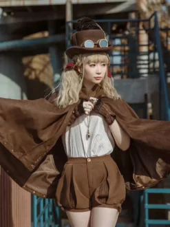 Poncho gothique Lolita en daim marron foncé Vêtements d'extérieur Lolita d'automne