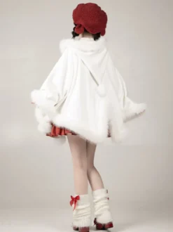 Poncho gothique Lolita en polyester blanc avec pompons pour l'automne