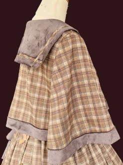 Poncho Lolita classique Infanta en coton bleu ciel clair avec nœuds et carreaux vêtements d'extérieur Lolita d'automne