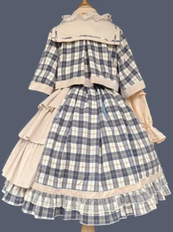 Poncho Lolita classique Infanta en coton bleu ciel clair avec nœuds et carreaux vêtements d'extérieur Lolita d'automne