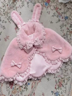 Poncho Lolita doux en polyester blanc avec nœuds en dentelle et vêtements d'extérieur Lolita d'automne