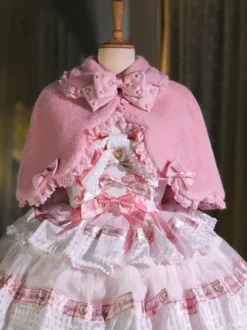 Poncho Lolita doux en polyester blanc avec nœuds en dentelle et vêtements d'extérieur Lolita d'automne