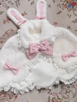 Poncho Lolita doux en polyester blanc avec nœuds en dentelle et vêtements d'extérieur Lolita d'automne
