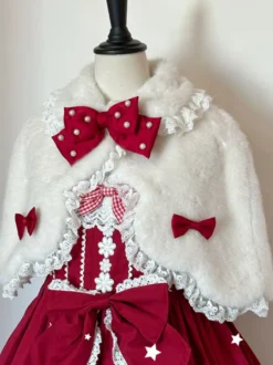 Poncho Lolita doux en polyester blanc avec nœuds en dentelle et vêtements d'extérieur Lolita d'automne