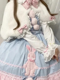 Poncho Lolita doux en polyester blanc avec nœuds en dentelle et vêtements d'extérieur Lolita d'automne