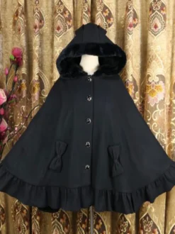 Poncho Sweet Lolita Blanc Passepoil Synthétique Hiver Lolita Outwears Déguisements Halloween